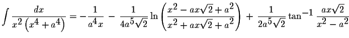 $\displaystyle \int\displaystyle \frac{dx}{x^{\displaystyle2}\left(x^{\displayst...
...laystyle \frac{ax\displaystyle \sqrt{2}}{x^{\displaystyle2}-a^{\displaystyle2}}$