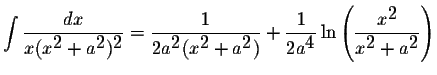 $\displaystyle \int\displaystyle \frac{dx}{x(x^{\displaystyle2}+a^{\displaystyle...
...aystyle \frac{x^{\displaystyle2}}{x^{\displaystyle2}+a^{\displaystyle2}}\right)$